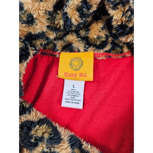 Ruby red L faux fur leapord print turtle neck contract SOFT red tunic ^ - Picture 5 of 7